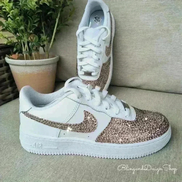 Custom bling Nike Air Force 1 with pink rhinestone crystals Women's Shoes - Picture 4 of 13